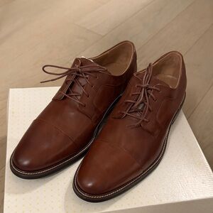 Cole Haan OS Men Brown Leather Cap-Toe Derby Shoes